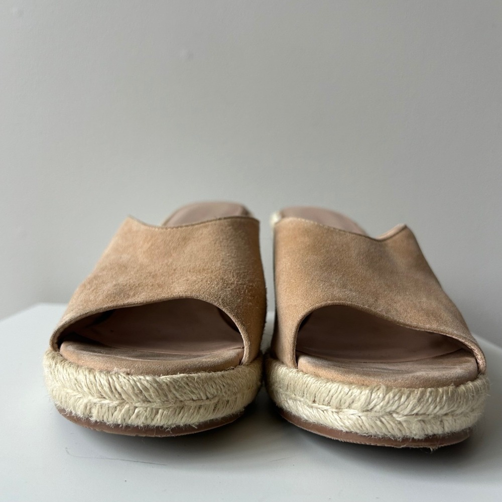 Stuart Weitzman Wedge Sandals 8.5 Tan Suede Espadrille‎ Slide Mules Beach Resort - Picture 5 of 11